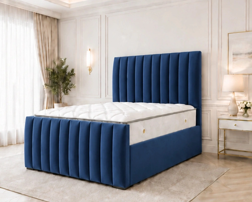 2 Luxury Double Bed for Contemporary Bedrooms with Premium Finish Ocean Blue Super King Bed with Mattress – Premium 6ft Upholstered Frame - Image 1