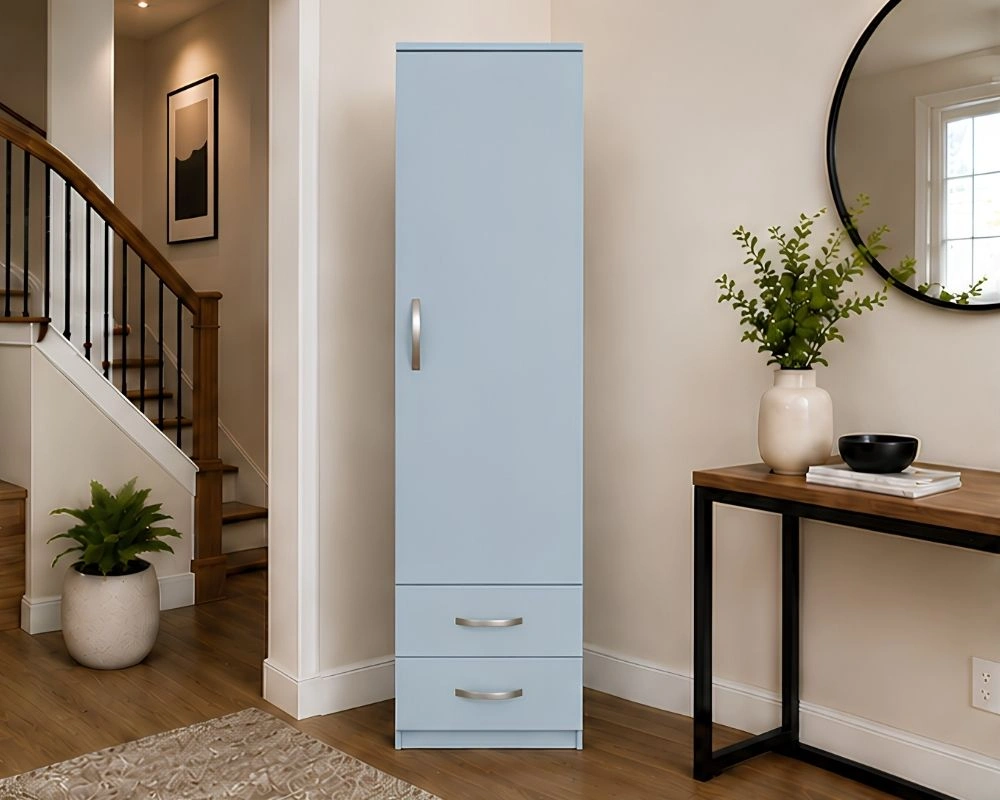 1 Door Home Storage Wardrobe with 2 Drawers Modern 1 Door Wardrobe Cabinet with 2 Bottom Drawers - Image 1