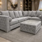 Modern 5 Seater Light Grey Sofa - Elegant Luxury Living Room Sofa