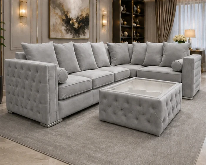 Modern 5 Seater Light Grey Sofa - Elegant Luxury Living Room Sofa
