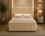 Warm Sand Double Bed with Mattress – Stylish 4ft 6in Panelled Bedroom Frame