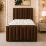 Deep Mocha Single Bed – Luxury 3ft Upholstered Panel Design with Matching Footboard
