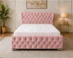 Mauve Pink Oxford King Bed – Sophisticated 5ft Frame with Plush Upholstery & Mattress - Image 2