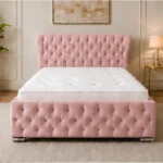 Dusty Pink Double Oxford Bed – Stylish 160 × 200 cm Upholstered Frame with Mattress