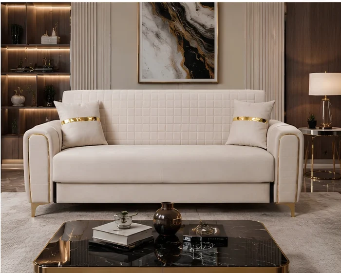 Sofa Bed with Storage – Modern 3 Seater Convertible Sofa Latest Design - Plush Comfort & Stylish Metal Feet