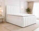 Snow White King Bed with Mattress – Contemporary Panelled Headboard