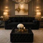 Black 3 Seater Sofa - Luxury Tufted Sofa for Modern Living Room