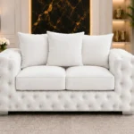 Premium White 2 Seater Sofa – Classic Buttoned Arms & Soft Cushioned Seating