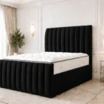 Sleek Black Super King Bed – Premium 6ft Padded Panel Headboard