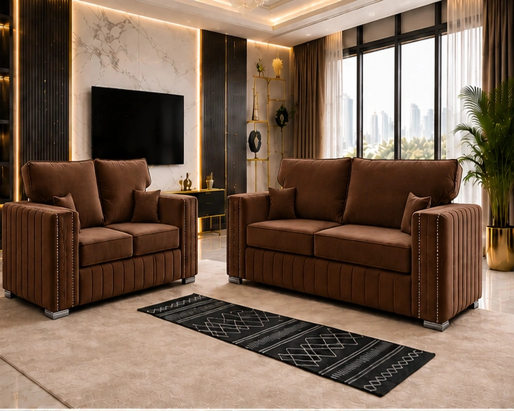 4 Modern Lounge Sofa Set for Relaxing Family Living Areas Walnut 3+2 Seater Sofa Set – Elegant & Comfortable Living Room Seating - Image 1