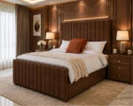Elegant Brown King Bed with Mattress – Modern Padded Panel Headboard - Image 5