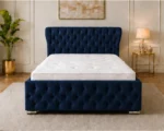 Midnight Blue Oxford Bed – Sophisticated 4ft 6in Double Frame with Plush Upholstery