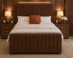 Elegant Brown King Bed with Mattress – Modern Padded Panel Headboard - Image 2