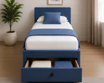 Navy Blue Single Divan – 90×190cm with Mattress & Drawers– 3ft Divan Base