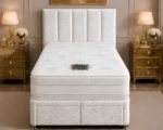 Ivory Single Divan Bed – 90×190cm with Mattress & Drawers– Elegant Off-White Single Bed
