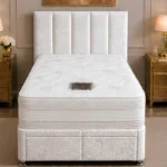 Ivory Single Divan Bed – 90×190cm with Mattress & Drawers– Elegant Off-White Single Bed