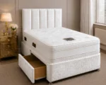 Ivory Single Divan Bed – 90×190cm with Mattress & Drawers– Elegant Off-White Single Bed - Image 2