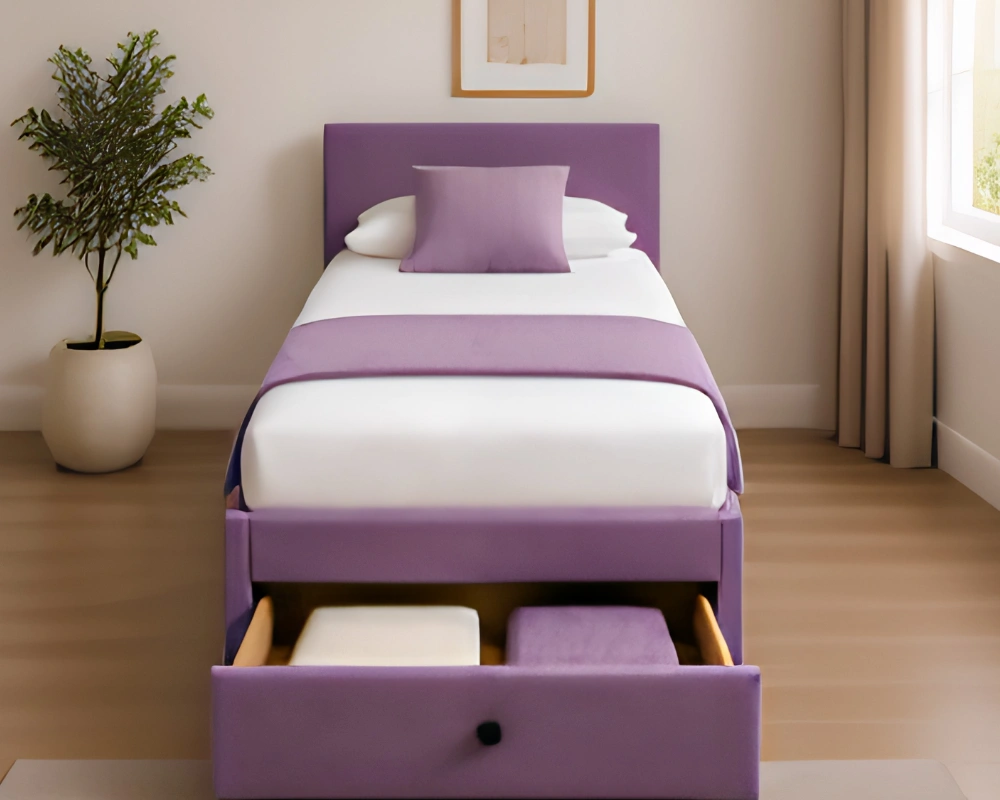 49 Purple Single Divan Soft Lavender Divan Bed – 90×190cm with Mattress Included - Image 1