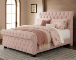 Classic Soft Pink Luxury Sleigh Bed Frame - Double 4ft6 Velvet Bed - Image 2