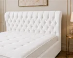 Pearl White Double Oxford Bed – Stylish 160 × 200 cm Upholstered Design with Mattress - Image 3