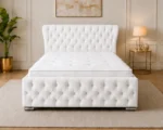 Snow White Oxford King Bed – Sophisticated 5ft Frame with Plush Upholstery & Mattress - Image 2