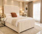 Cream Luxe King Bed with Mattress – Premium Upholstered Panel Headboard