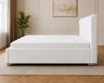 Pearl White Double Oxford Bed – Stylish 160 × 200 cm Upholstered Design with Mattress - Image 4