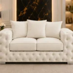 Opulent Off White 2 Seater Sofa – Deep Buttoned Upholstery & Plush Comfort