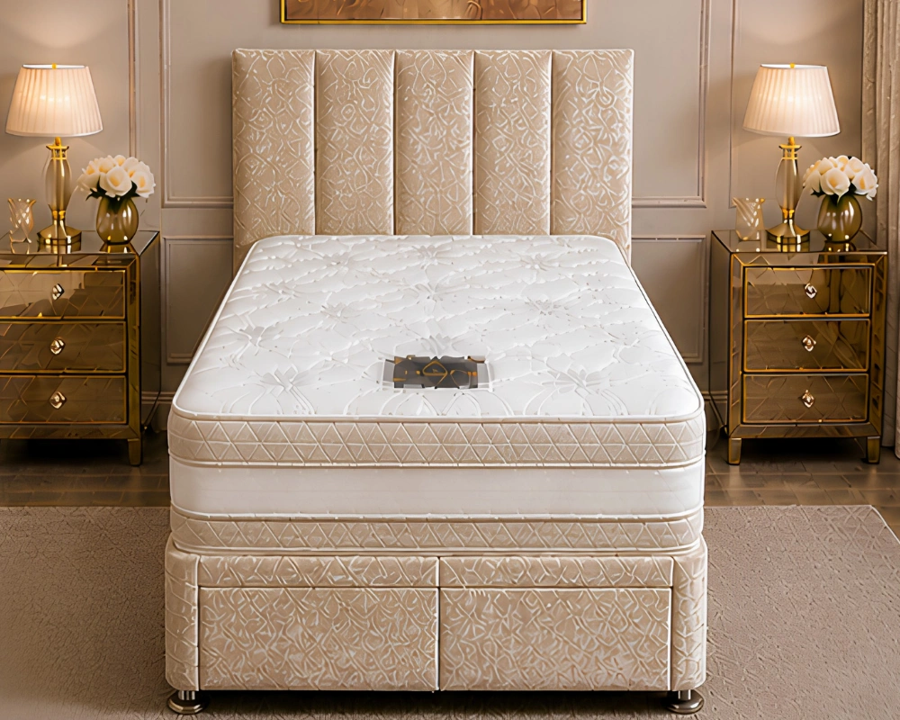 5 Luxury Beige Divan Bed 3ft Beige Divan Bed Set – Mattress Included – Storage Drawers- Single bed 90*190cm - Image 1