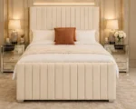 Cream Luxe King Bed with Mattress – Premium Upholstered Panel Headboard - Image 4