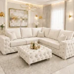 5 Seater Chesterfield Corner Sofa – Luxury Deep Buttoned Fabric Sofa