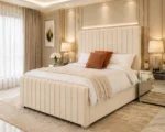 Cream Luxe King Bed with Mattress – Premium Upholstered Panel Headboard - Image 5