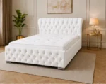 Pearl White Double Oxford Bed – Stylish 160 × 200 cm Upholstered Design with Mattress - Image 2