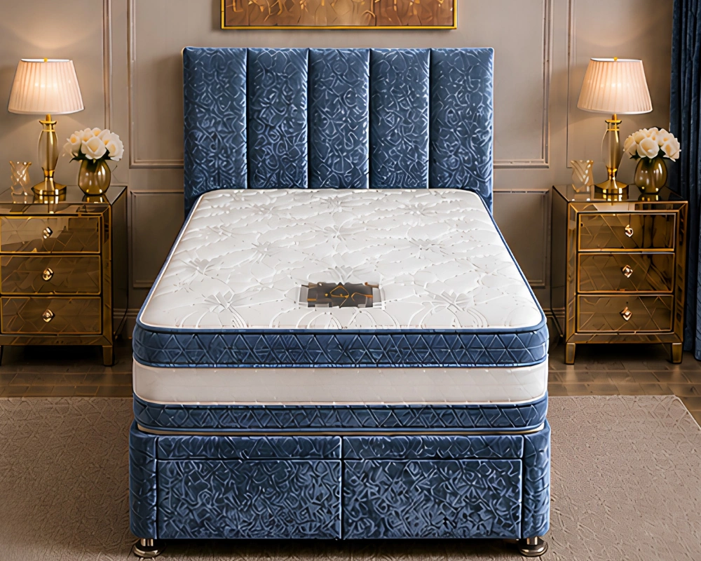 51 Luxury Blue Single Bed Contemporary Blue Single Divan Bed – Mattress & Underbed Storage - Image 1