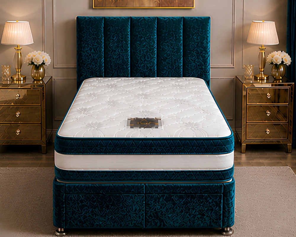 52 Luxury Teal Velvet Divan Bed with Mattress Zinc Fabric Single Divan Bed – Comfortable Mattress & Storage Included-Zinc 3ft Divan Bed Set - Image 1
