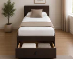 Walnut Luxe Divan Bed – 3ft | 90 × 190 cm with Mattress & Storage