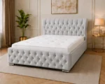 Steel Grey King Oxford Bed – Contemporary Upholstered Headboard with Comfortable Mattress