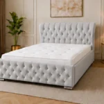 Steel Grey King Oxford Bed – Contemporary Upholstered Headboard with Comfortable Mattress