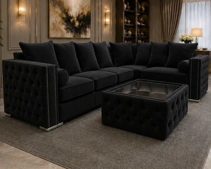 Luxury 5 Seater Black Sofa – Premium Modern Living Room Furniture