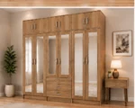 Rustic Oak 6 Door Bedroom Wardrobe – Stylish Mirrored Doors & Drawer Unit - Image 2
