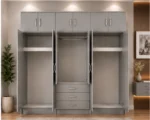Elegant Dove Grey 6 Door Wardrobe – Spacious Mirrored Design with Drawer Unit - Image 3