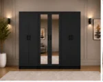 Modern Black 6 Door Wardrobe with 2 Full-Length Mirrors Spacious Bedroom Storag - Custom Colours & Sizes Available