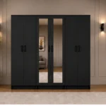Modern Black 6 Door Wardrobe with 2 Full-Length Mirrors Spacious Bedroom Storag - Custom Colours & Sizes Available