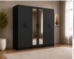 Modern Black 6 Door Wardrobe with 2 Full-Length Mirrors Spacious Bedroom Storag - Custom Colours & Sizes Available - Image 4