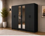 Modern Black 6 Door Wardrobe with 2 Full-Length Mirrors Spacious Bedroom Storag - Custom Colours & Sizes Available - Image 2