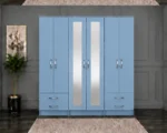 Premium 6 Door Mirrored Wardrobe with Spacious Storage Drawers | Modern Bedroom Wardrobe with Full-Length Mirror Doors