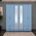 Premium 6 Door Mirrored Wardrobe with Spacious Storage Drawers | Modern Bedroom Wardrobe with Full-Length Mirror Doors