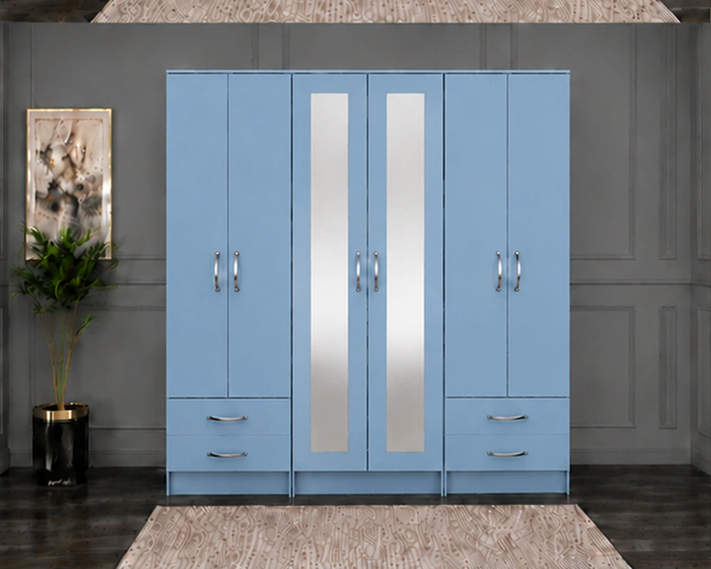 6 Door Clothes Wardrobe – Spacious and Elegant Storage Premium 6 Door Mirrored Wardrobe with Spacious Storage Drawers | Modern Bedroom Wardrobe with Full-Length Mirror Doors - Image 1