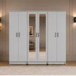 Modern White 6 Door Wardrobe with 2 Full-Length Mirrors Spacious Bedroom Storage - Custom Colours & Sizes Available