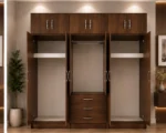 Chocolate Walnut Wardrobe – Large 6 Door Design with Mirror Panels - Image 3